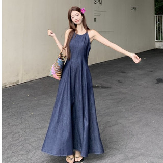   Váy  cổ yếm dáng dài đầm giả jeans dáng chữ A dài dễ mặc hàng loại 1 order '' T aobao'' Oanhdilys  video chính chủ  