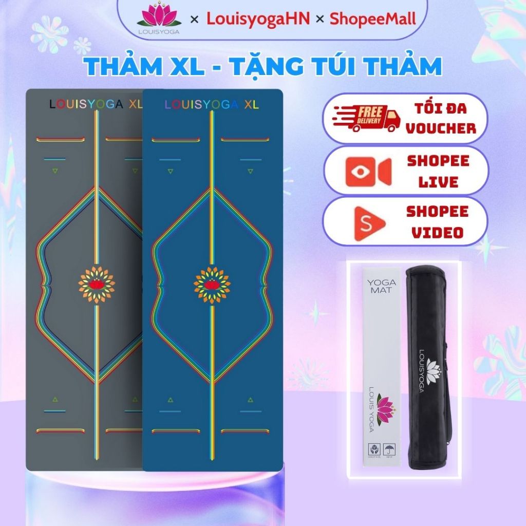 Thảm tập Yoga cao cấp, yoga cao su, chống trượt phiên bản XL- hãng Louis Yoga- Tặng túi thảm