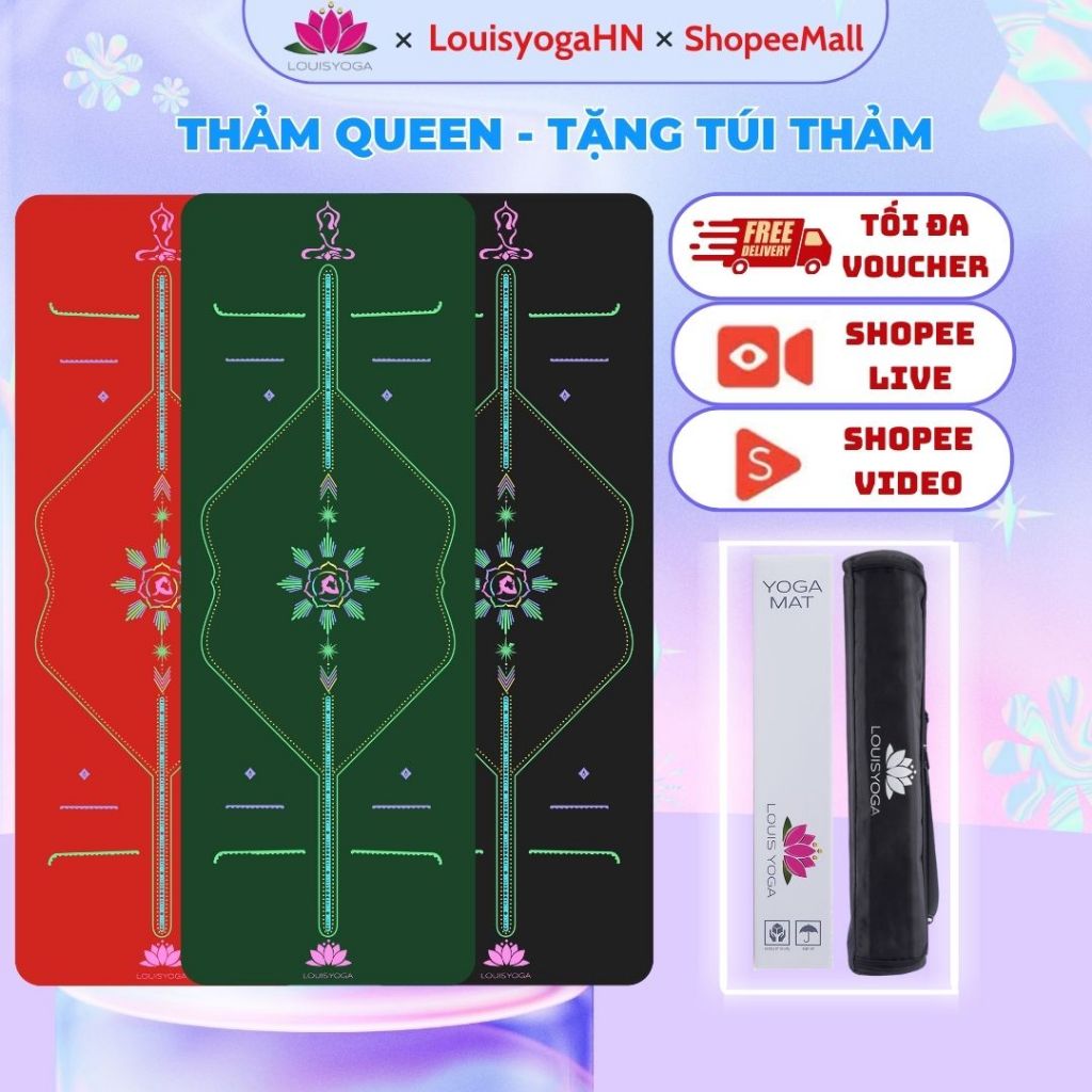Thảm tập Yoga cao cấp, yoga cao su, chống trượt phiên bản Queen hãng Louis Yoga- Tặng túi
