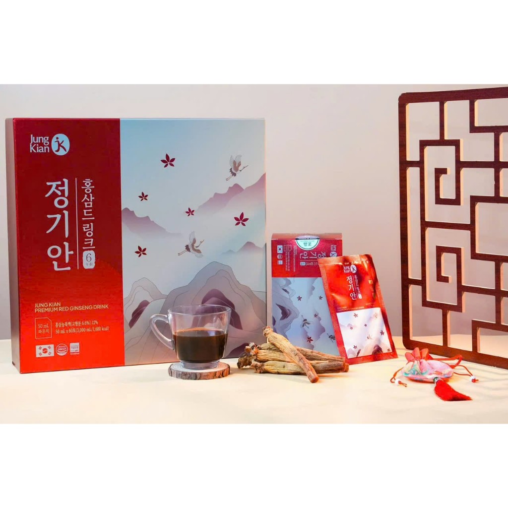 Nước uống hồng sâm Jung Kian Premium Korean Red Ginseng Drink, Hộp 60 gói x 50ml