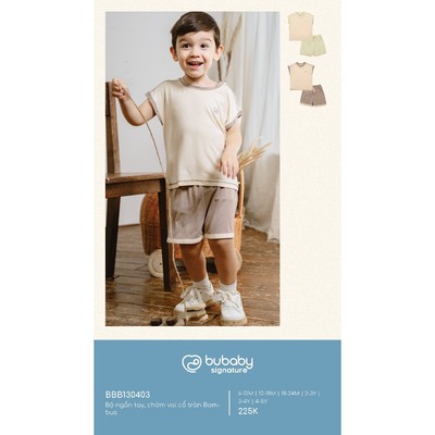 Bộ ngắn tay, chờm vai cổ tròn Bambus Bubaby cho bé từ 6 tháng đến lớn