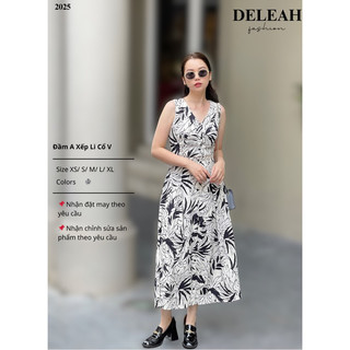 De Leah - Đầm A Xếp Li Cổ V - Thời Trang Thiết Kế