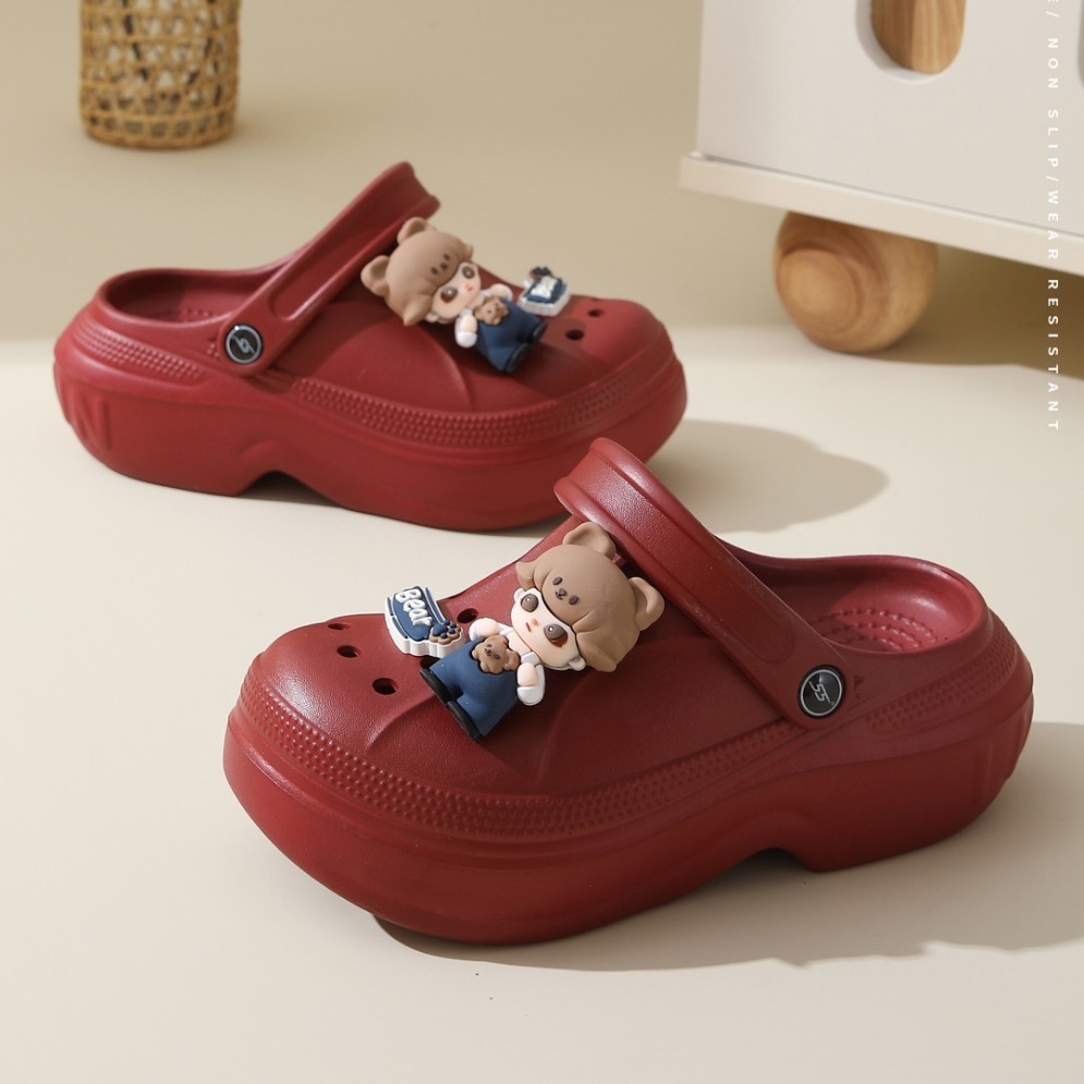  Dép sục nữ thời trang 2025 dép sục đỏ đô nữ độn đế cao 5cm tặng lèm charm Bear 3D BTdep 