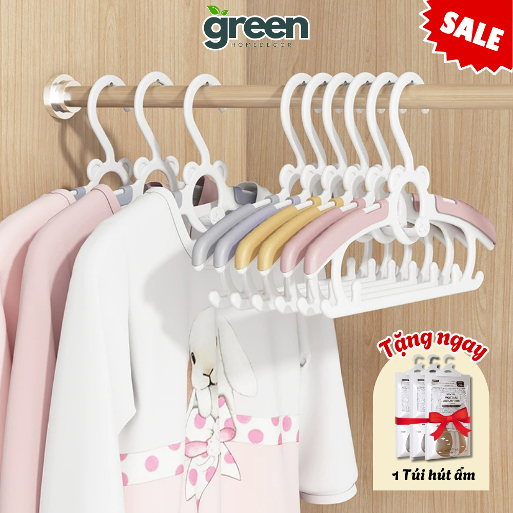 [HÀNG LOẠI 1] Móc treo quần áo trẻ em hình gấu chống trượt điều chỉnh được độ rộng nhựa PP siêu bền