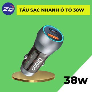 Tẩu sạc nhanh xe ô tô 38W OMINO cổng kép USB-A & Type C, QC 3.0, cốc sạc nhanh xe hơi 12-24V chống cháy nổ bảo hành 12T