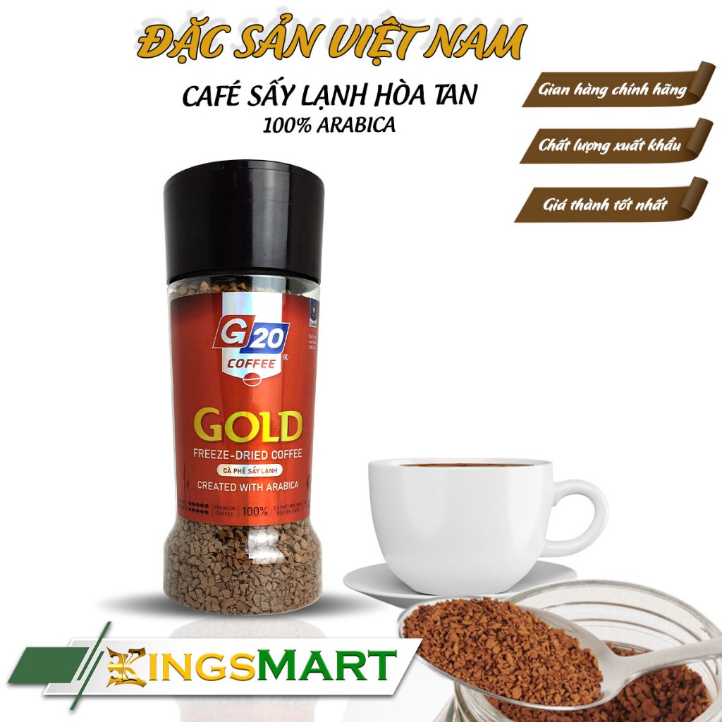 Cà phê sấy lạnh GOLD Arabica 100% - Thương hiệu G20 COFFEE THIÊN SA - Hũ 120g - Kingsmart