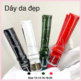 ( Da Bóng ) Dây đồng hồ nam nữ da bò màu xanh lá cây đủ size 12-20mm ( tặng chốt thay dây )