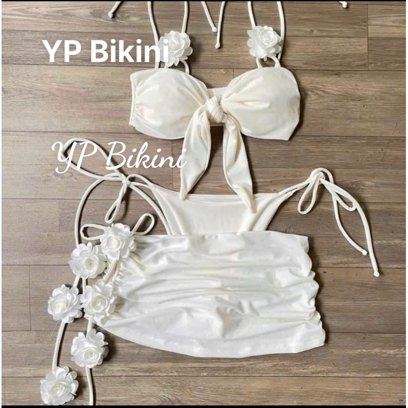 Bikini 3 mảnh bikini đi biển set 3 món gắn hoa trắng , Hàng cao cấp . Hình shop chụp ( che tên) | BigBuy360 - bigbuy360.vn