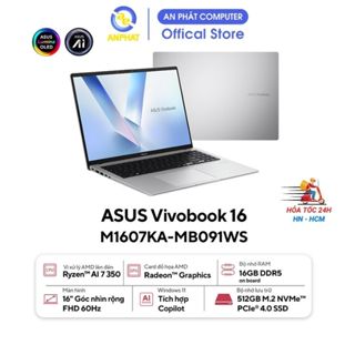 Laptop Asus Vivobook 16 M1607KA-MB091WS (AMD Ryzen AI 7 350 | 16GB | 512GB | 16" FHD+| Win 11 + Office)