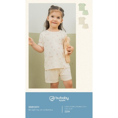 Bộ ngắn tay cài vai Bambus Bubaby cho bé từ 6 tháng đến lớn