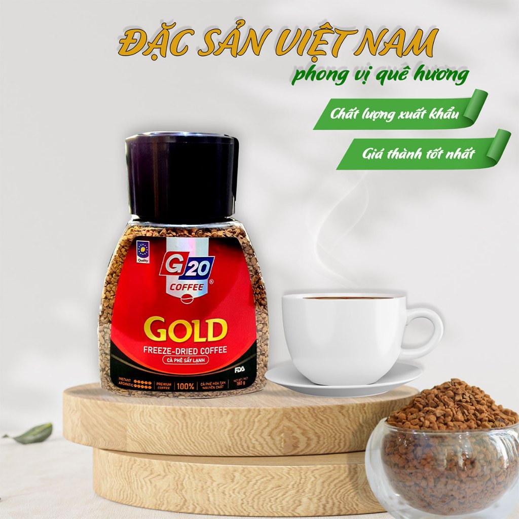 Cà phê sấy lạnh GOLD 100% Arabica - Thương hiệu G20 COFFEE THIÊN SA - Hũ 120g/180g
