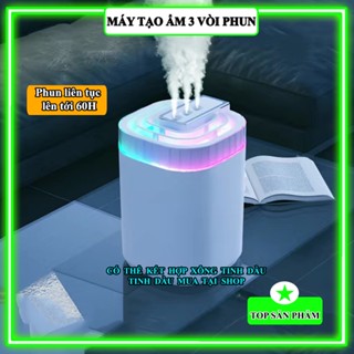 Máy tạo độ ẩm ba vòi, phun sương lọc không khí dung tích lớn 3L- nhiều màu sắc decor phòng ngủ