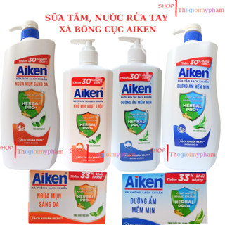 Nước Rửa Tay 494g, Sữa Tắm 845g Và Xà Bông Cục Sạch Khuẩn Aiken 120g