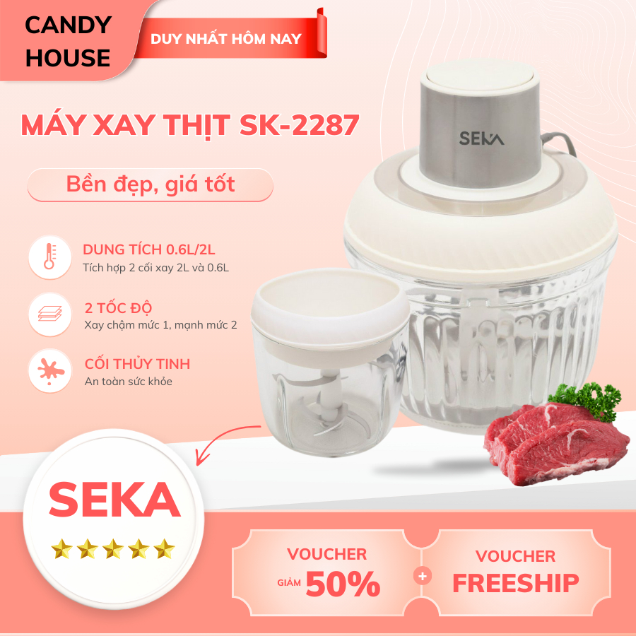 Máy Xay Thịt Đa Năng Seka SK2287 Dung Tích 2L Công Suất 500W Cối Thủy Tinh Lưỡi Dao Sắc Bén Xay Thịt