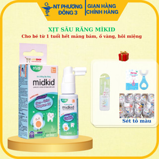 [1h+1bc, 2h tặng bàn chải U hoặc sét tô tượng 9] Combo 2 hộp xịt chống sâu răng Midkid vị nho-táo, cho răng hà mủn