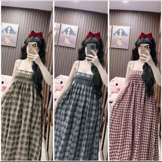  Đầm váy maxi nữ mocking dáng dài sọc caro đi biển siêu xinh - Váy Suông Bầu 2 Dây Bigsize Đến 70kg 