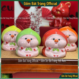 Heo Đất Tiết Kiệm Hình Quả Đào, ống tiết kiệm tiền siêu kute đáng yêu gốm sứ Bát Tràng