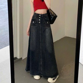  SẴN  Bigsize 50-90kg  Chân Váy Jeans Dài Cạp Cao Màu Đậm Thiết Kế Túi Hộp Cá Tính Chất Bò Hot Trend 2025  686  