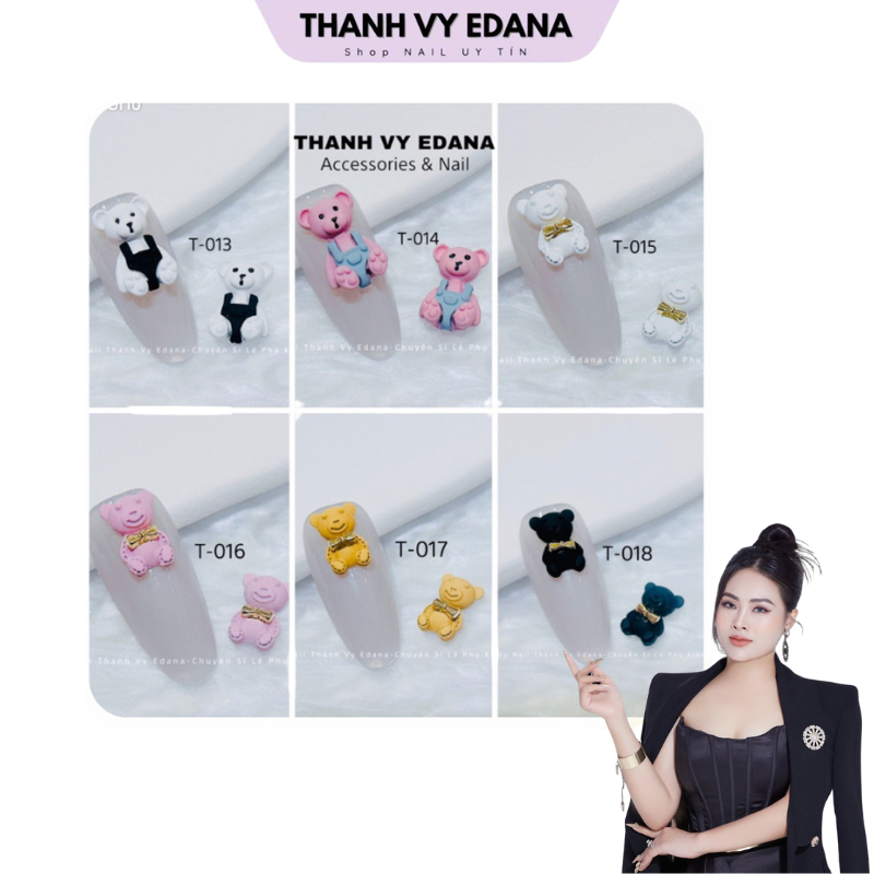 chamr gấu trang trí nail