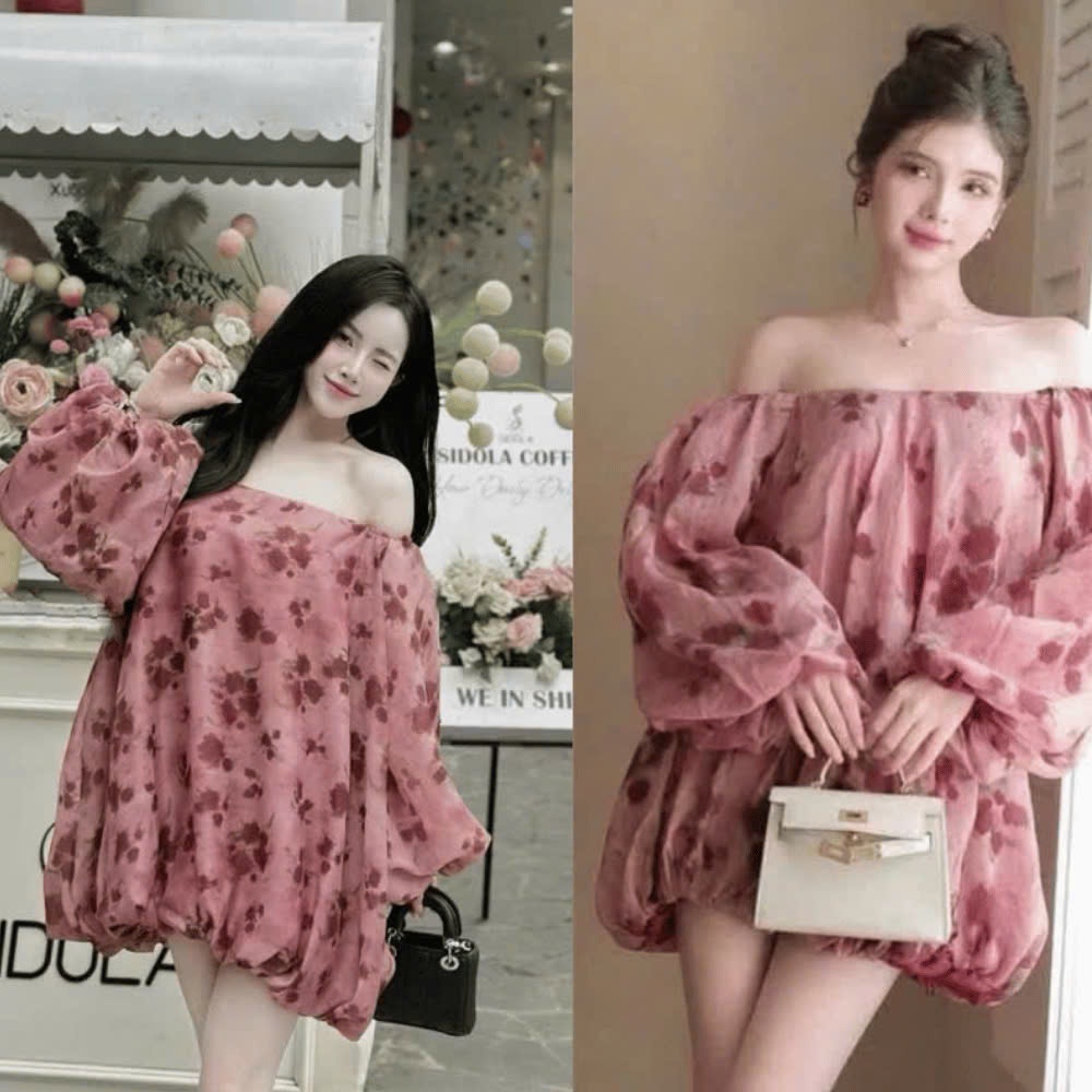 Váy Bí Phồng In Hoa Trễ Vai Bánh Bèo 2001's Clothing