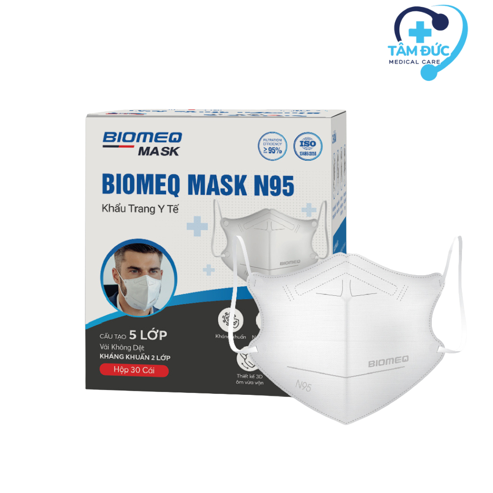 Khẩu trang y tế Biomeq Mask N95, chủng loại 5 lớp, hộp 30 cái
