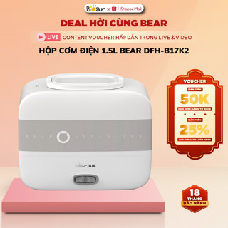 Hộp cơm điện mini cầm tay Bear DFH-B17K2, 1.5L, 270W, hâm/nấu thức ăn,chất liệu inox304, BH 18 tháng