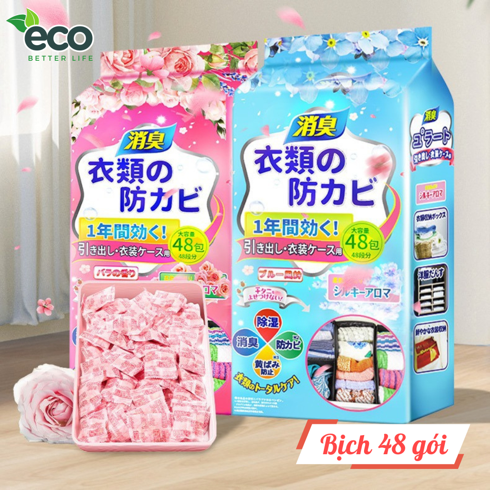 Bịch 48 Túi Thơm Long Não Hương Hoa Thiên Nhiên Để Tủ Quần Áo, Tủ Giày Chống Ẩm Mốc Đuổi Côn Trùng