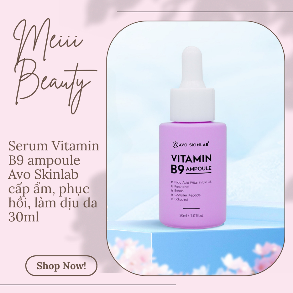 [Công ty] Serum Vitamin B9 ampoule Avo Skinlab cấp ẩm, phục hồi, làm dịu da 30ml