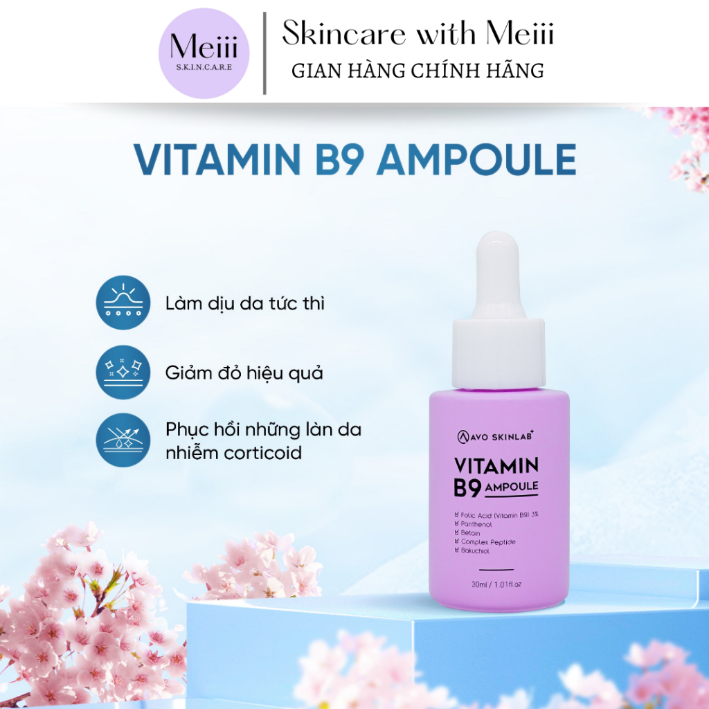 [Công ty] Serum Vitamin B9 ampoule Avo Skinlab cấp ẩm, phục hồi, làm dịu da 30ml