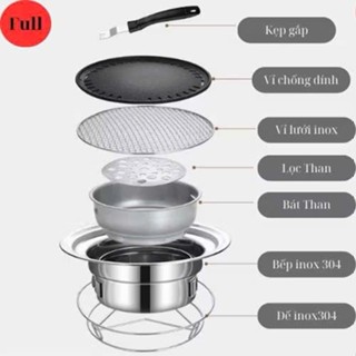 Bếp nướng than hoa không khói 5 món kèm đế inox