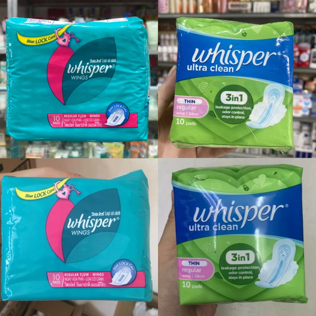 Băng Vệ Sinh Whisper Wings Dày 10 Miếng / BVS Whisper Ultra Clean Mỏng 10 Miếng (Có Cánh)