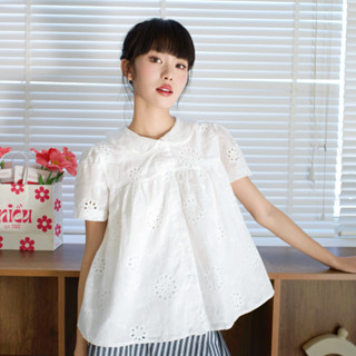 Áo sơ mi nữ dáng babydoll Marina Miều Est.2013 chất vải xô ren đứng form