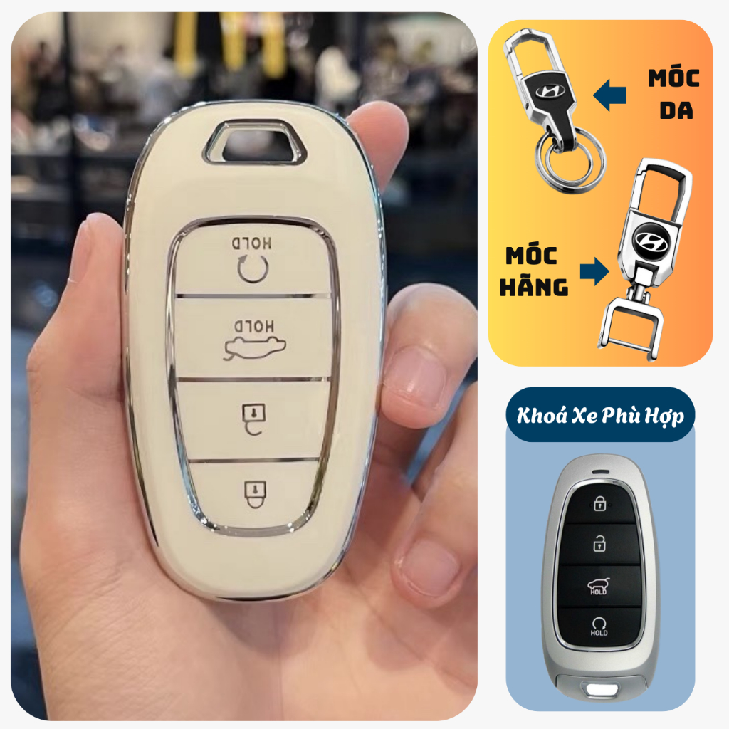 ỐP CHÌA KHOÁ SILICON MẠ BẠC HYUNDAI  Accent 2021,Kona, Santafe 2021, Accent chìa bật
