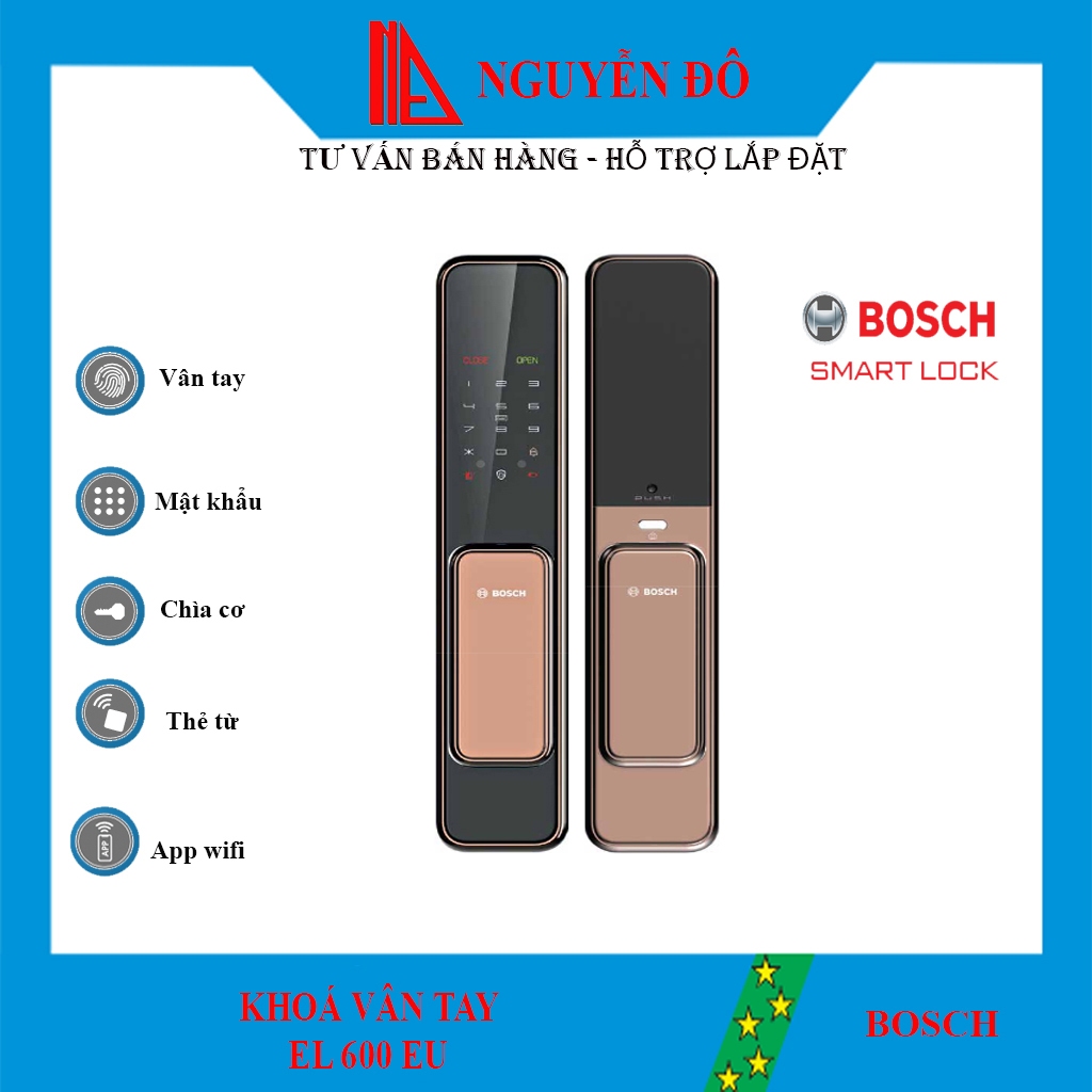 Khoá vân tay Bosch EL600 EU 5 tính năng bảo mật, bằng hợp kim nhôm, đặc biệt chức năng kết nối App w