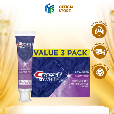 Hàng Mỹ - kem đánh trắng răng Crest 3D white Brilliance/Brilliance Extra/Luminous Purple