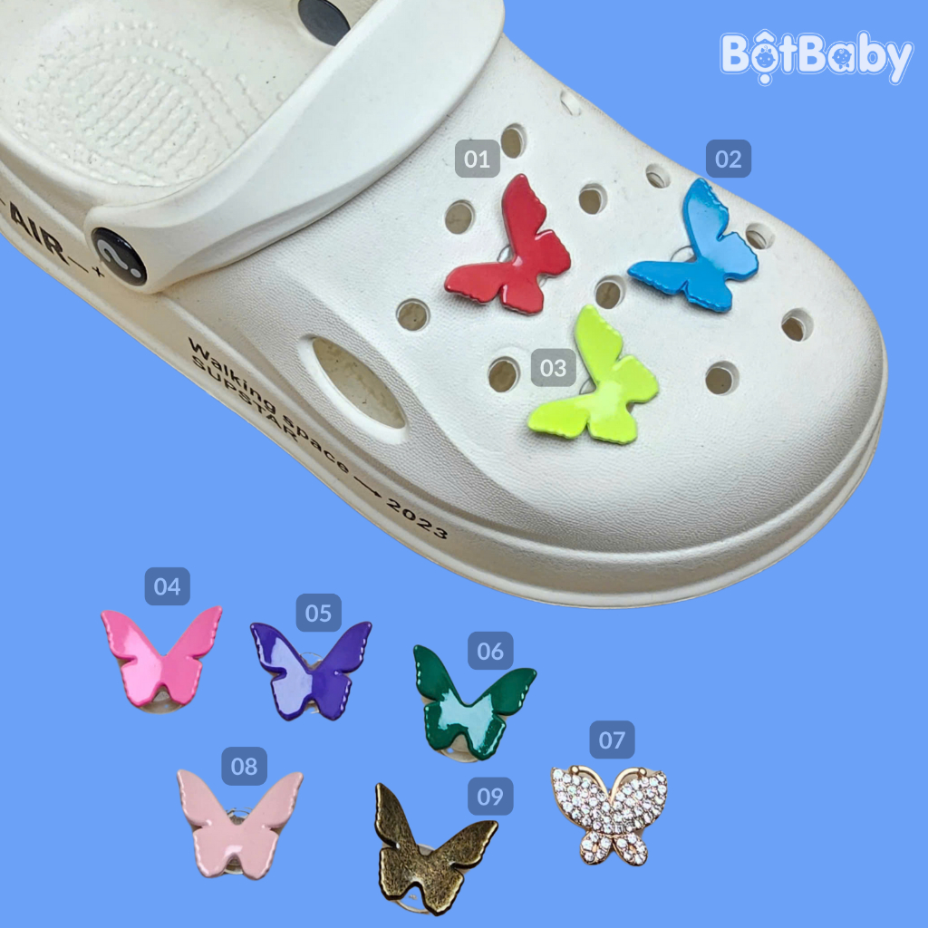 [B11] Sticker kim loại, Charm, Jibitz dán gắn dép Crocs, dép sục mẫu kim loại
