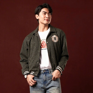 Áo khoác nỉ nam striped Heboz 2M, bomber bóng chày cổ bẻ họa tiết sọc - 00002419