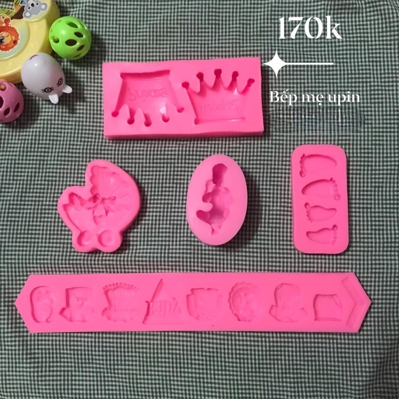 Combo 5 khuôn silicon thôi nôi làm bánh rau câu 4d