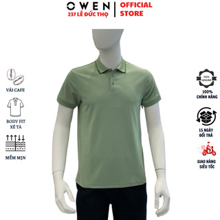  Áo thun cổ bẻ OWEN APV253657 polo nam ngắn tay màu xanh lá viền cổ vải cafe mềm mại cao cấp phông dáng body fit trẻ trun 