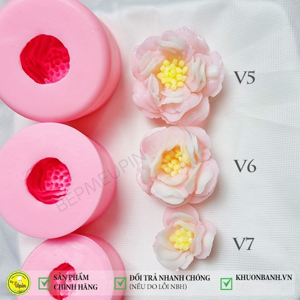 Khuôn silicon 4d combo 3 khuôn hoa trà hoa mẫu đơn v5 v6 v7
