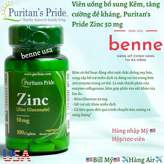   🇺🇸Bill Mỹ Date 10 2025  Viên uống bổ sung kẽm Zinc  Gluconate tăng cường sức đề kháng Puritan's Pride 100 viên của Mỹ 