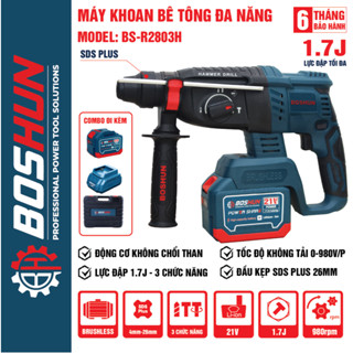 Máy khoan bê tông pin 3 chức năng Boshun BS-G2803H pin khủng 15 Cell, Chuyên khoan bê tông, Khoan tường