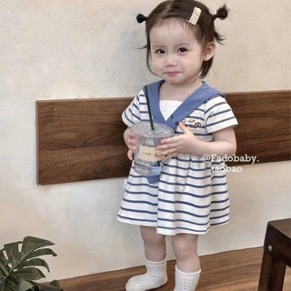 Váy cotton babydoll kẻ sọc phối cổ thủy thủ điệu đà cho bé gái 9-26kg