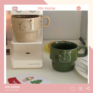 Cốc uống nước sứ xếp chồng có quai 280ml hoạ tiết đơn giản sang chảnh quà tặng giáng sinh Minhome