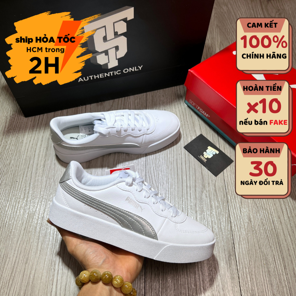 Giày thể thao PM SKYPE CLEAN WHITE SILVER 381106 02 FULL BOX TAG AUTH
