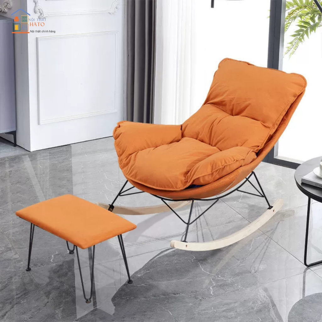 Ghế lười bập bênh thư giãn nhập khẩu,Ghế bập bênh Sofa đọc sách  decor phòng Tặng Kèm Đôn Gác Chân