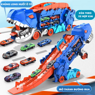 Đồ Chơi Xe Khủng Long Nuốt Ô Tô Đường Ray Xe Hơi, Đồ Chơi Biến Hình Xe Khủng Long Đầy Màu Sắc