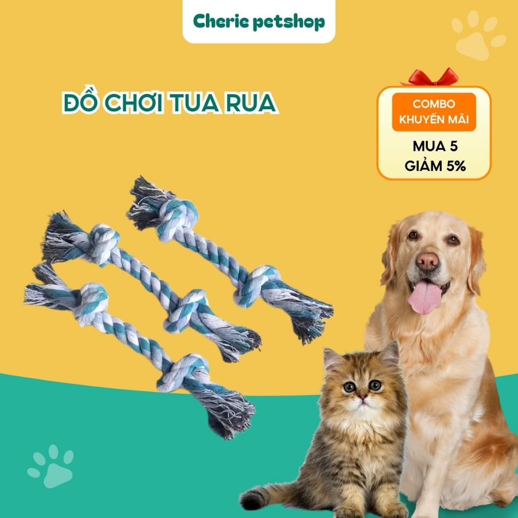 Dây Thừng Đồ Chơi Cho Chó, Dây Bông Bện Xương Cho Chó Con Mọc Răng Nhai Gặm 17cm, 32cm Cherie Petshop