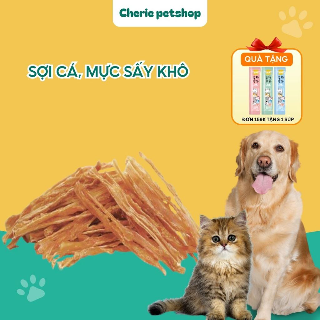 Sợi Cá, Sợi Mực Sấy Khô Cho Chó Mèo, Đồ Ăn Cho Thú Cưng Cherie Petshop 25g, 50g