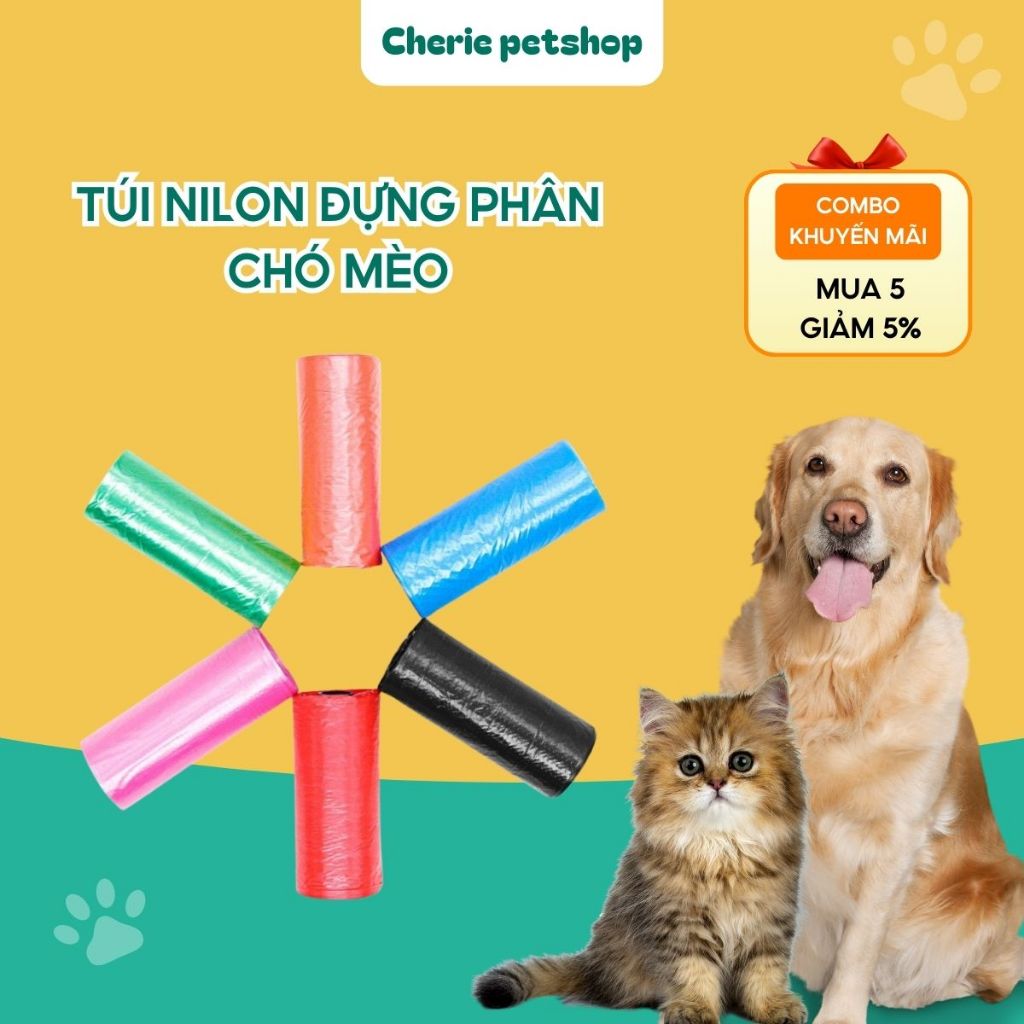 Combo 5-10 Túi Cuộn Nilong Đựng Phân Chó Mèo, Túi Đựng Rác Thú Cưng Cherie Petshop